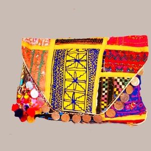 UNBRANDED Designer Patchwork Emb.BoHo Clutch w/Accents NWOT
